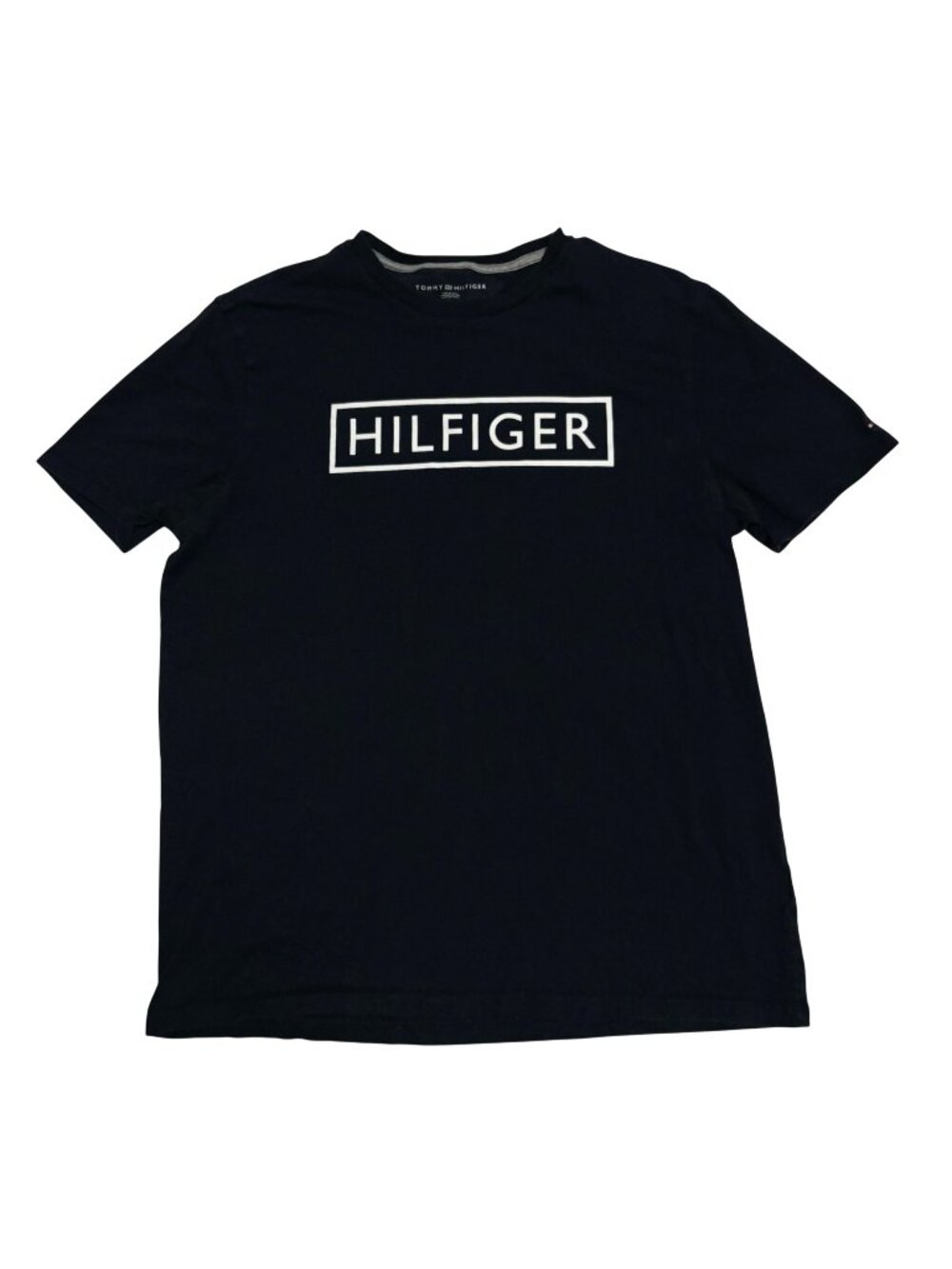Tommy Hilfiger Mens Navy Blue Logo T-Shirt Top Large Cotton Crewneck Casual